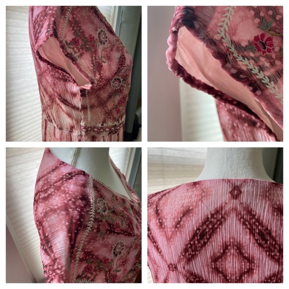 Sundance Gemi Pink Multi Tie Dye Floral Embroidered Dress Cupro Chiffon Size S - Picture 5 of 15